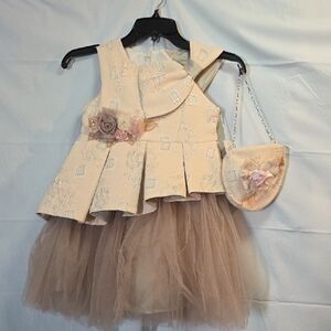 New Pariltim Girks Elegant Dress with Floral Accents And Matching Purse.  Size 7